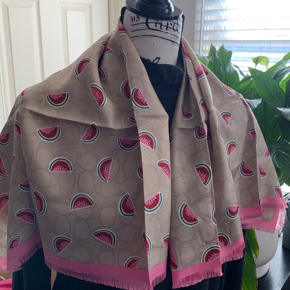 Coach Signature Pink Watermelon Square Silk Scarf - Picture 5 of 6